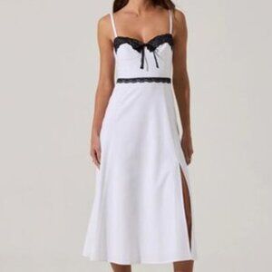 ASTR the Label Contrast Lace Bustier Midi Dress White/Black Size XS NWOT $168